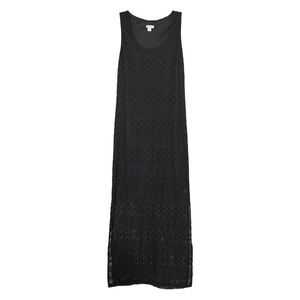 Xhilaration Swim Cover Maxi Dress Size M Black Crochet Lace Split Sheer Bottom